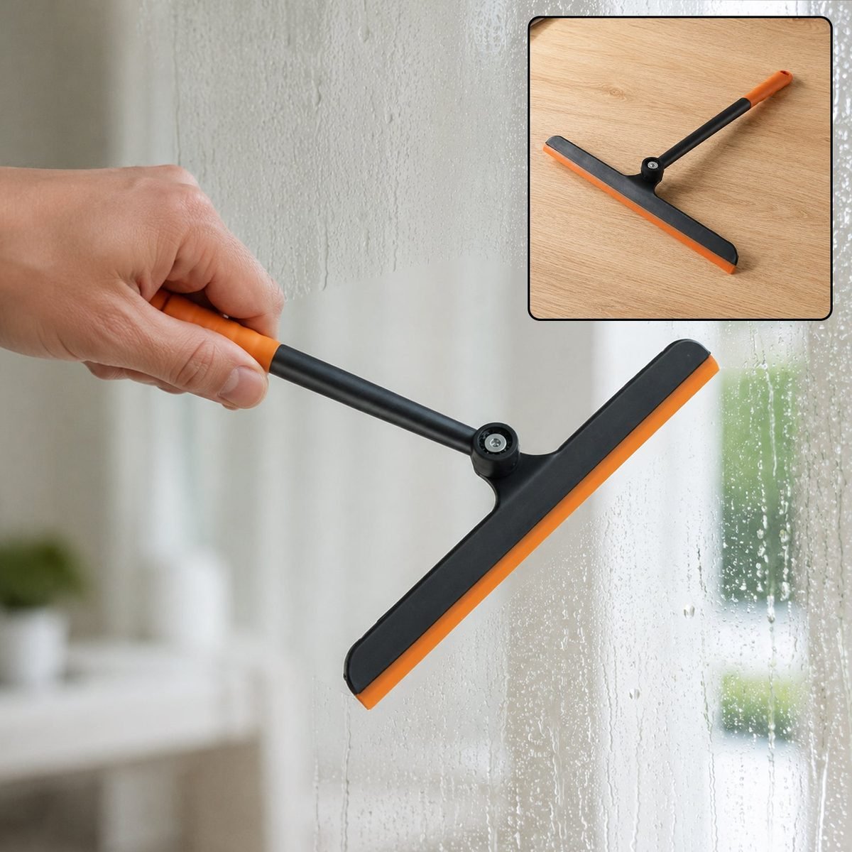 2 in 1 Window Cleaning Wiper with Scrubber Pads and Long Handle