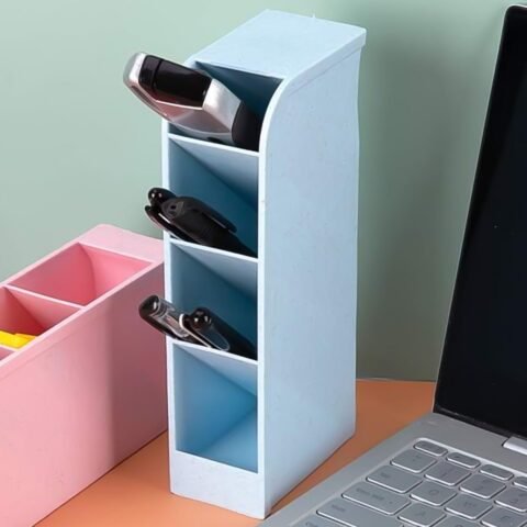 Desktop Pen Stand Organiser with 4 Compartments, Transparent Plastic