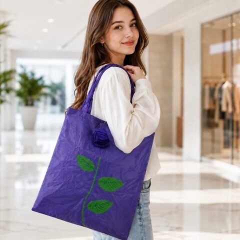Foldable Shopping Bag, Reusable Polyester Tote, Rose Design