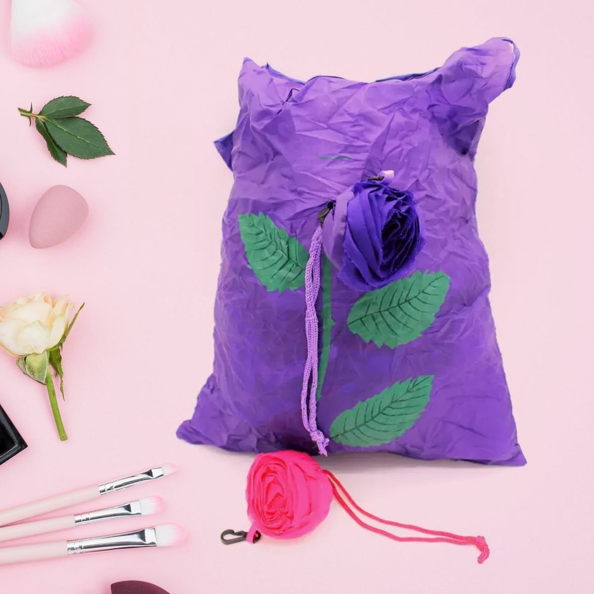 Foldable Shopping Bag, Reusable Polyester Tote, Rose Design, photo 2