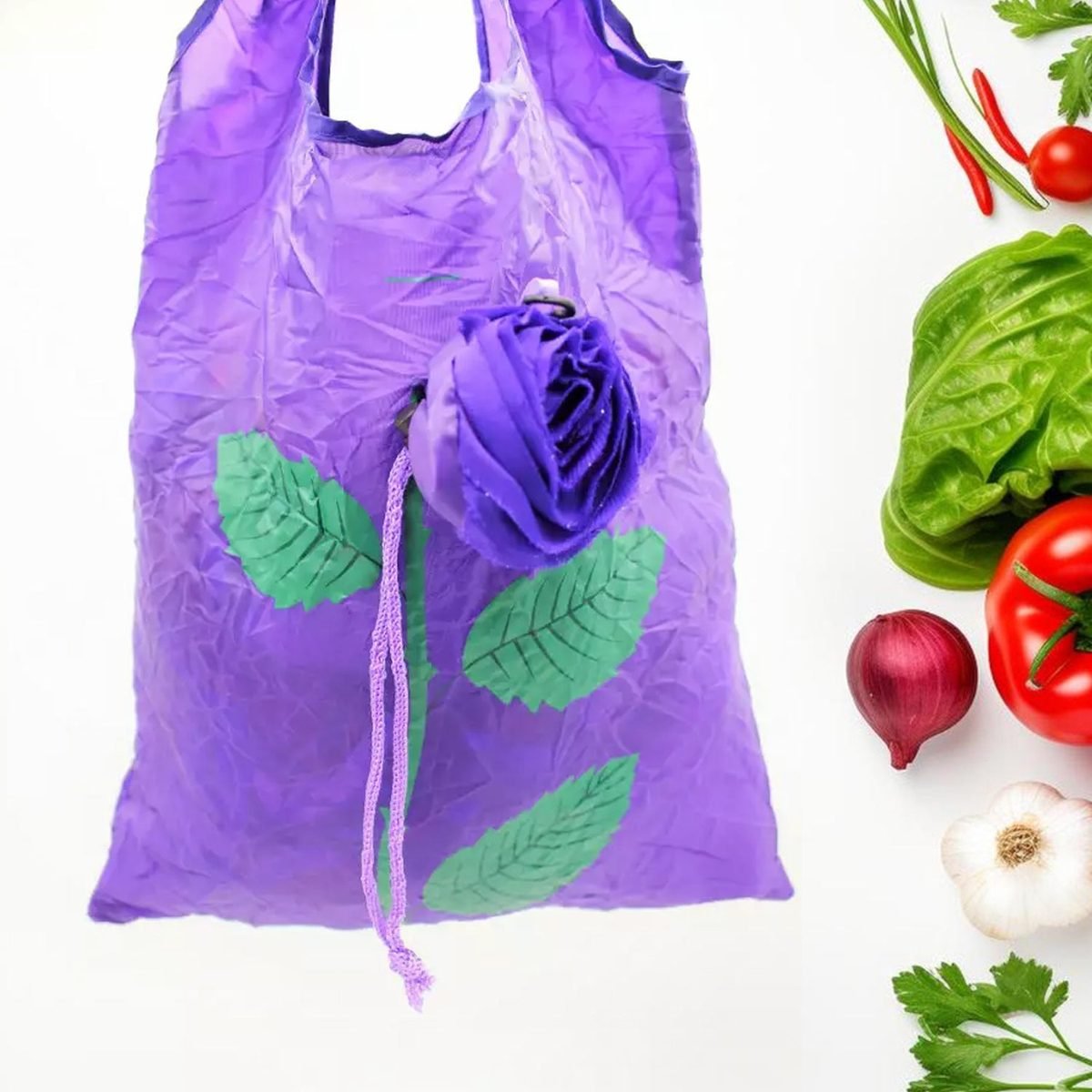 Foldable Shopping Bag, Reusable Polyester Tote, Rose Design, photo 3