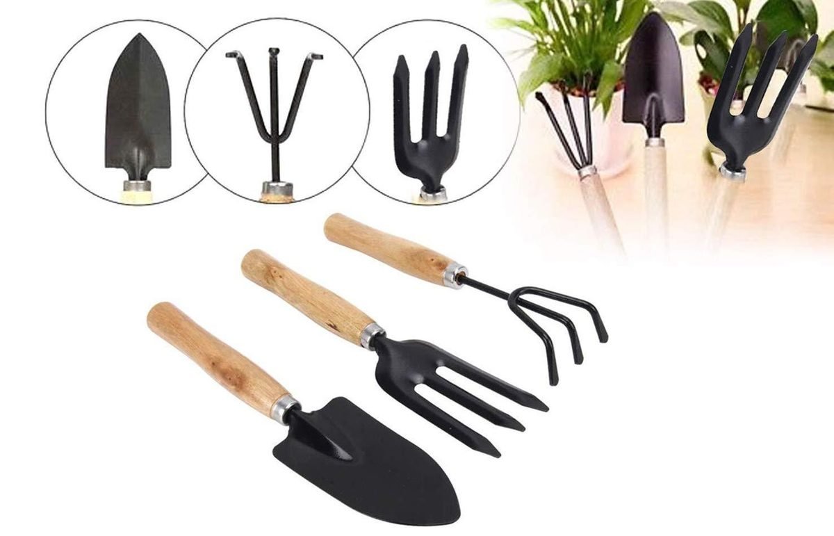 Gardening Tools Set of 3 with Hand Cultivator, Trowel and Fork