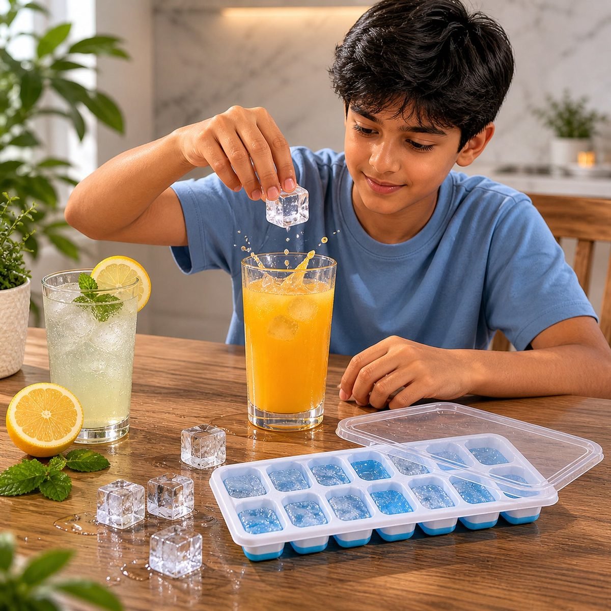 Ice Cube Tray with Lid, 14 Cavity, Flexible Plastic, photo 2
