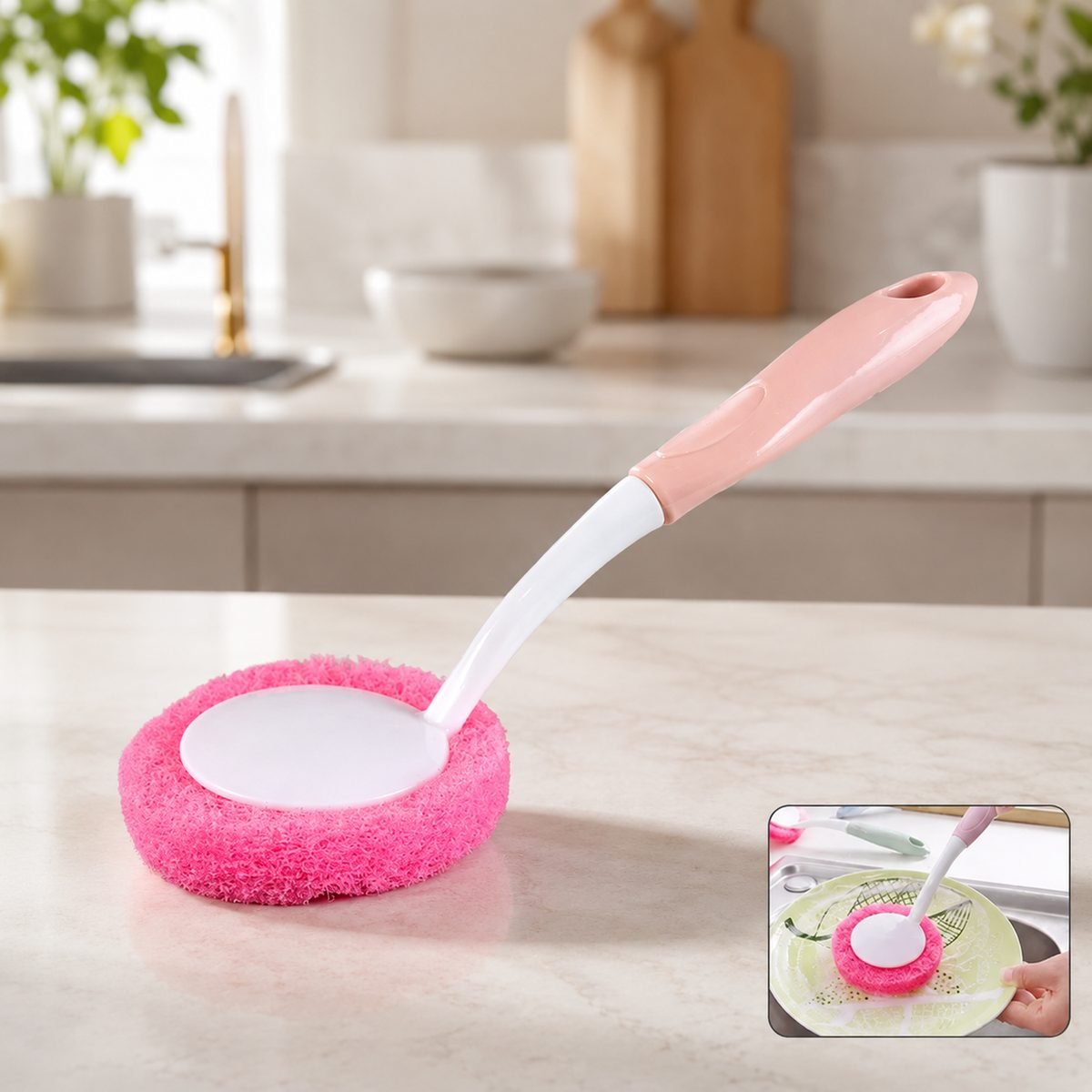 Long Handle Dish Scrubber Brush with Sponge Head