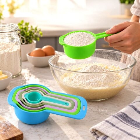 Measuring Cups and Spoons Set of 6, Multicolour Plastic