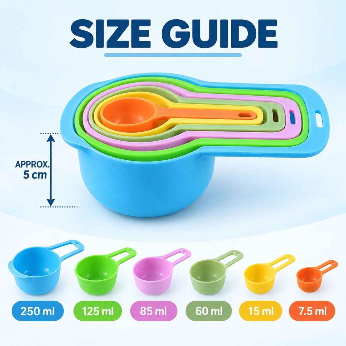 Measuring Cups and Spoons Set of 6, Multicolour Plastic, photo 5