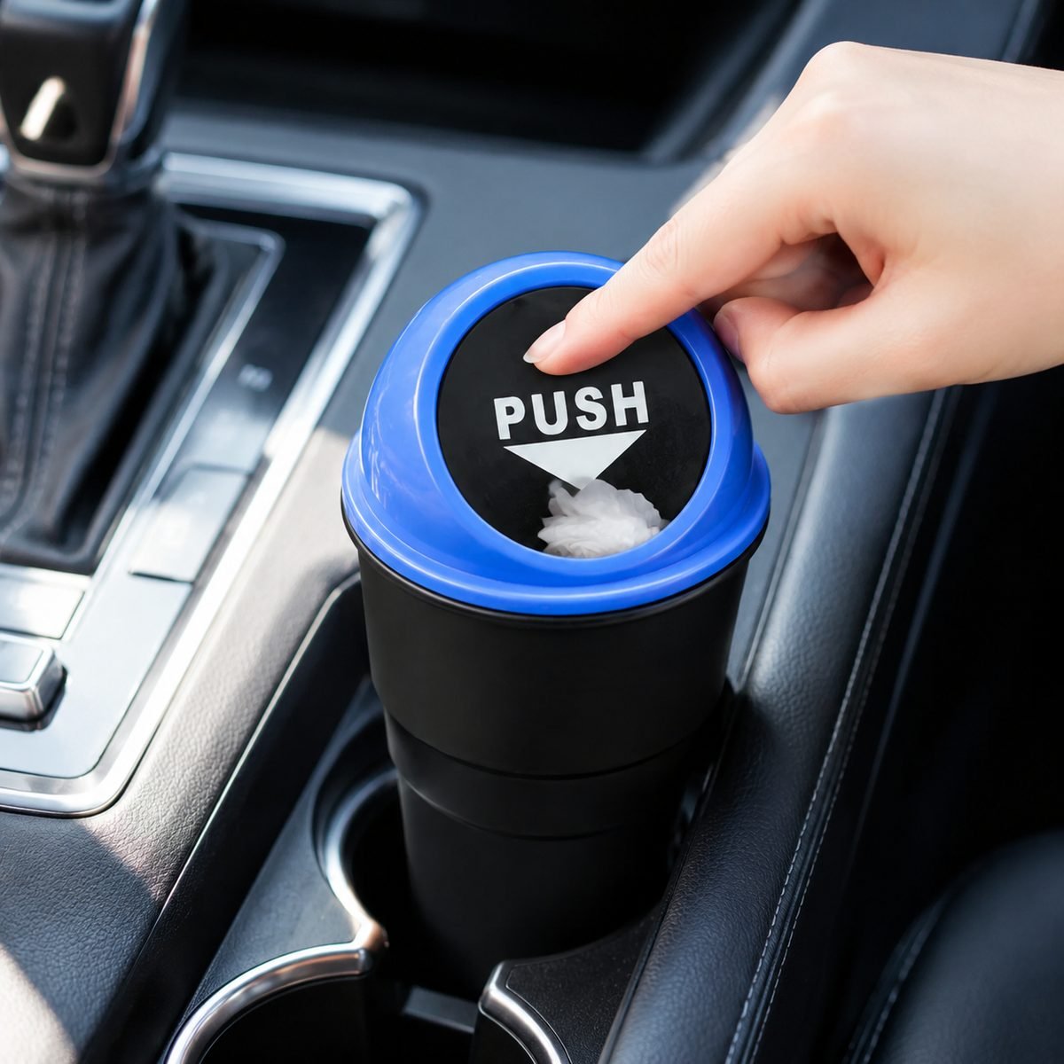 Mini Car Dustbin with Push Lid for Cup Holder or Door Pocket