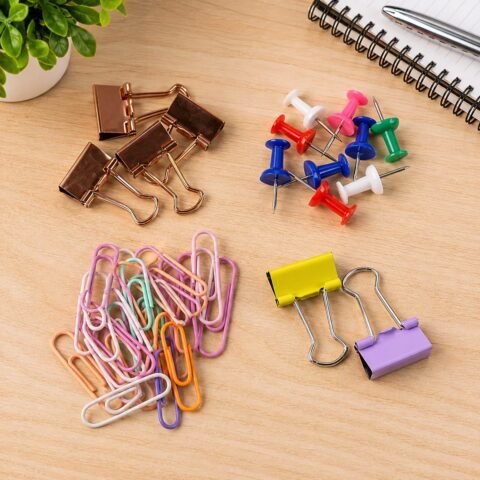 Paper Clips, Binder Clips and Push Pins Set in Assorted Colours
