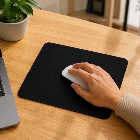 Plain Black Mouse Pad with Non-Slip Base, Rectangular