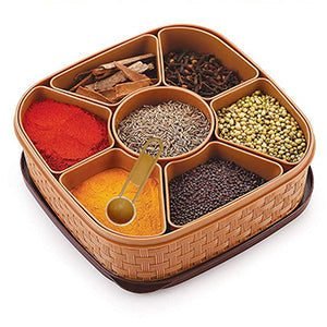 Plastic Masala Dabba with 7 Spice Containers for Kitchen