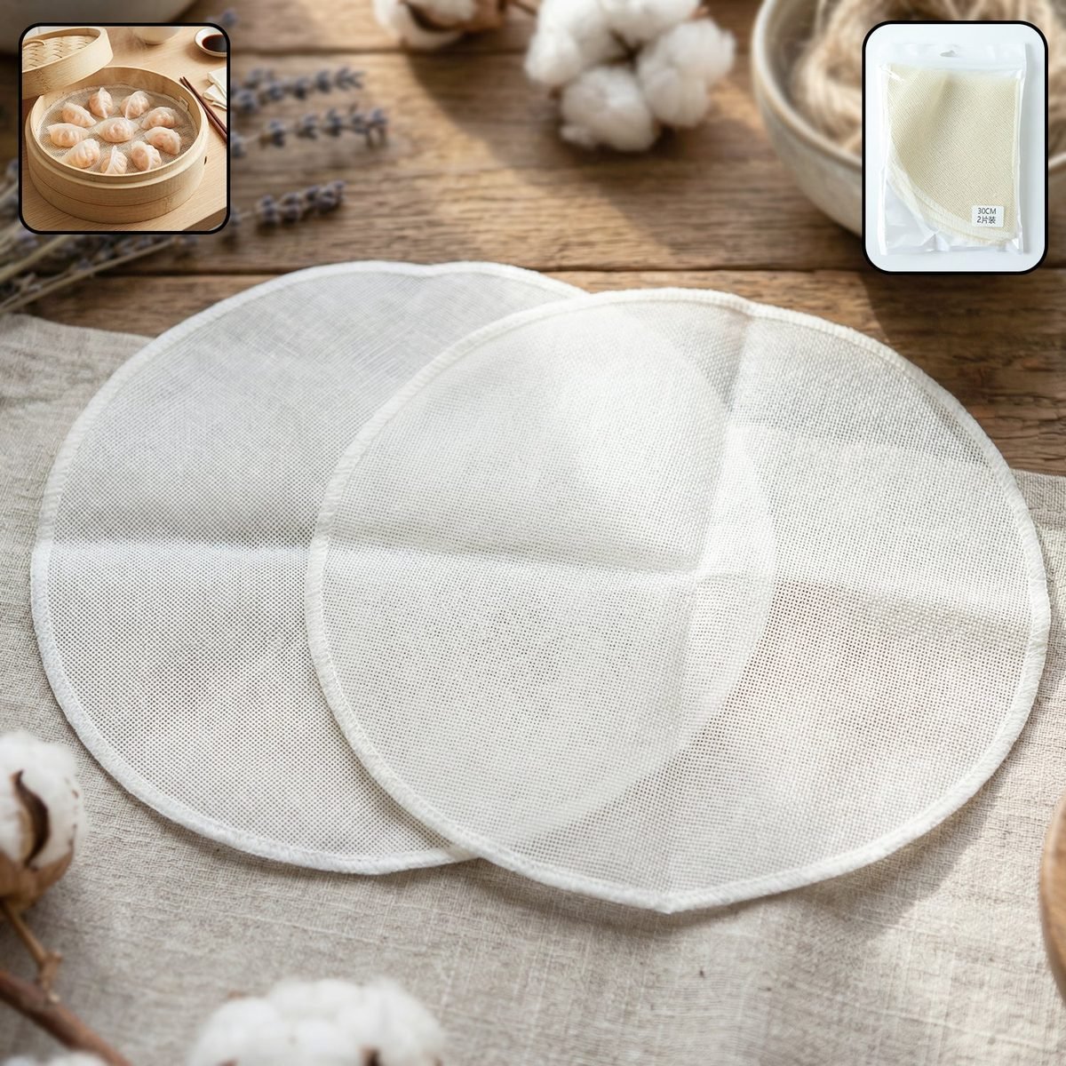 Round Cotton Idli Steaming Cloth, 30 cm, Pack of 2