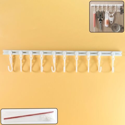 Self-Adhesive Kitchen Rail with 10 Sliding Hooks