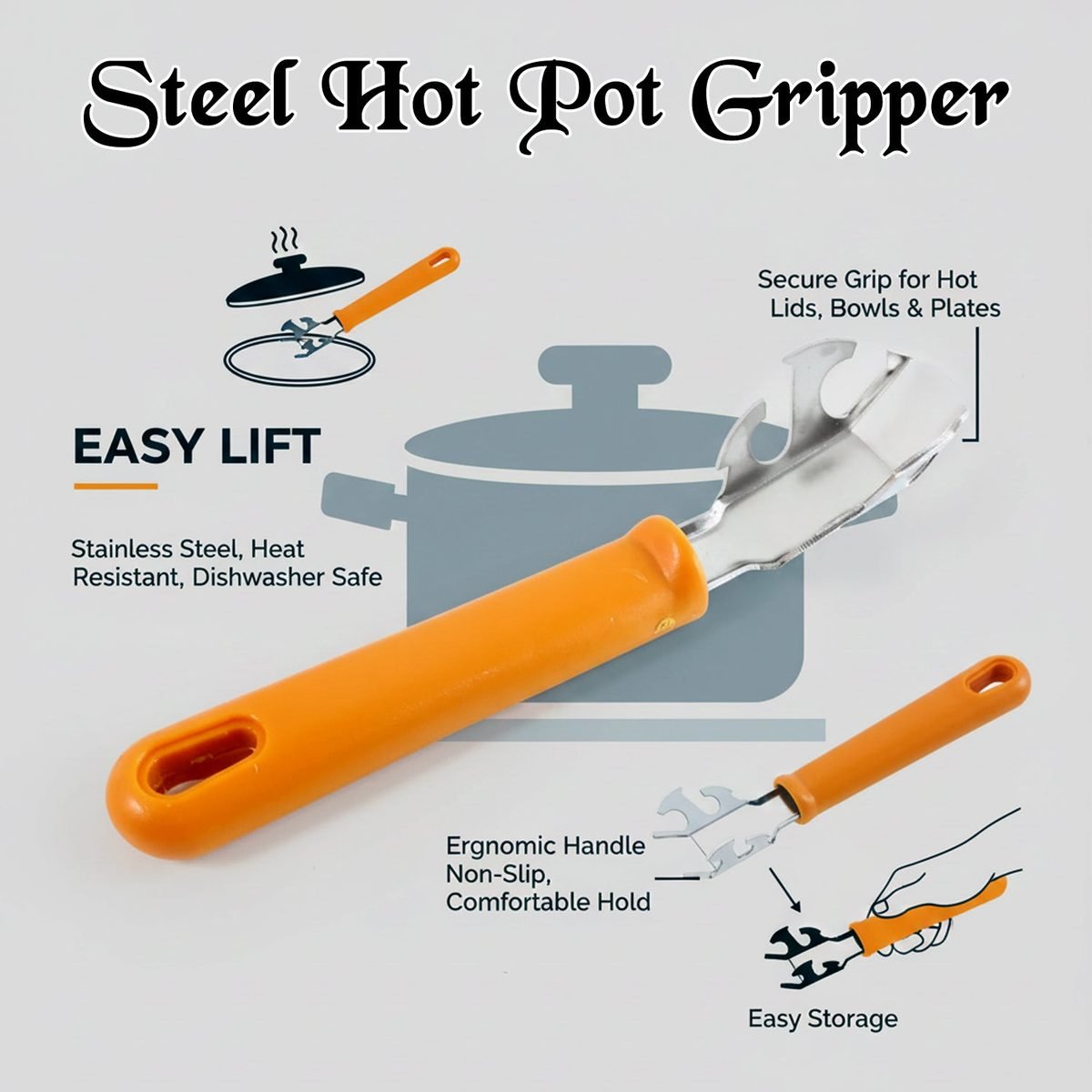 Stainless Steel Hot Plate Gripper with Heat-Safe Handle, photo 2