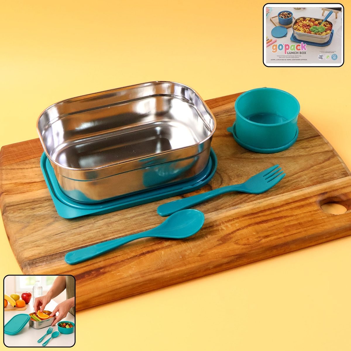 Stainless Steel Lunch Box with Snack Container and Cutlery