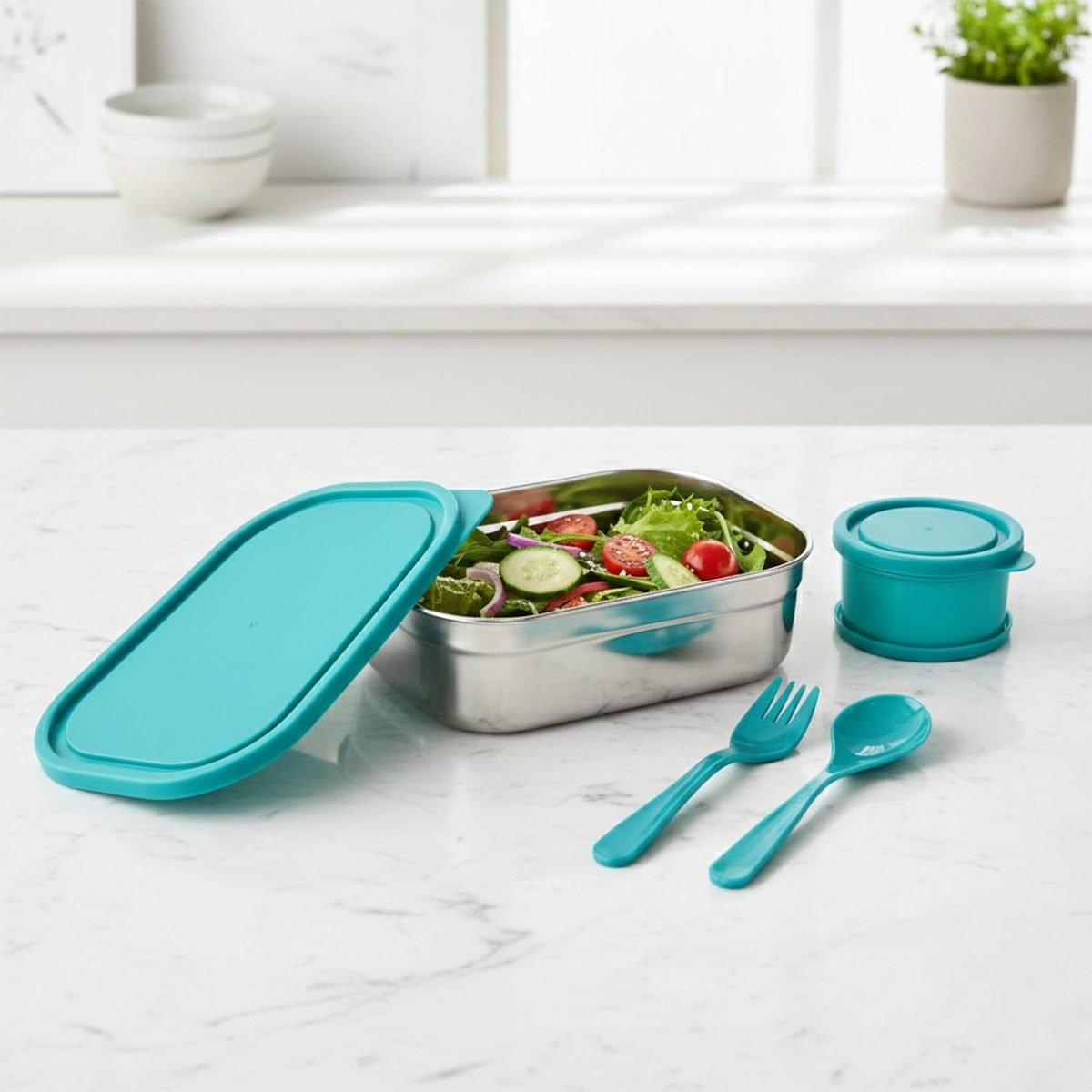 Stainless Steel Lunch Box with Snack Container and Cutlery, photo 2