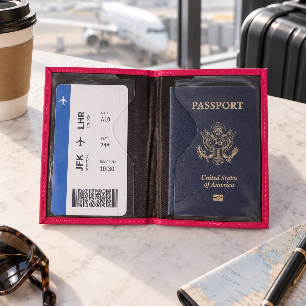 Travel Passport Holder Wallet with Zip, World Map Design, photo 2
