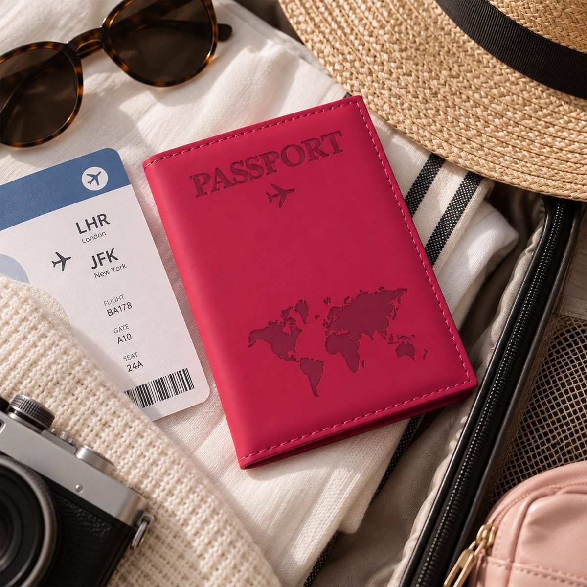 Travel Passport Holder Wallet with Zip, World Map Design, photo 3