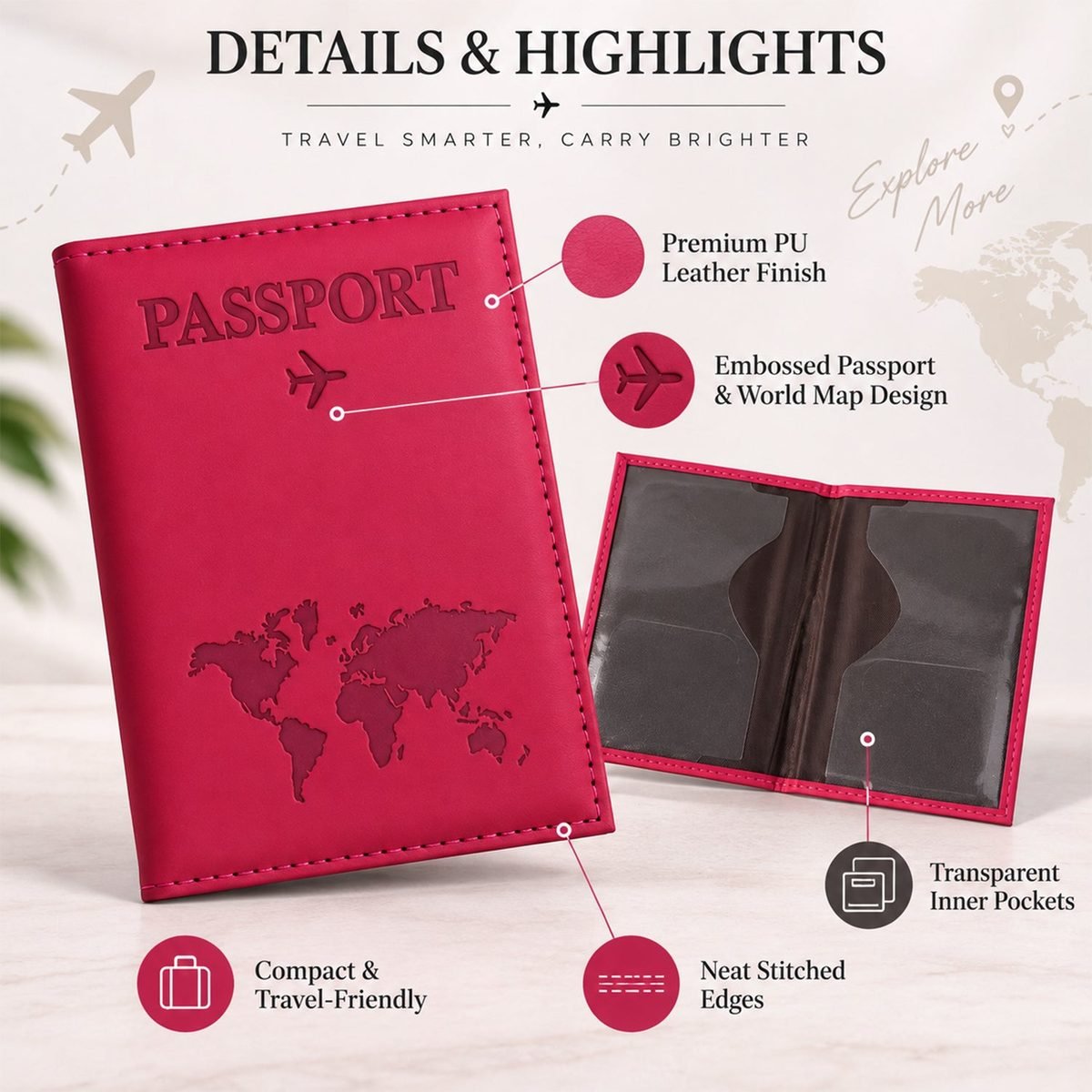 Travel Passport Holder Wallet with Zip, World Map Design, photo 6