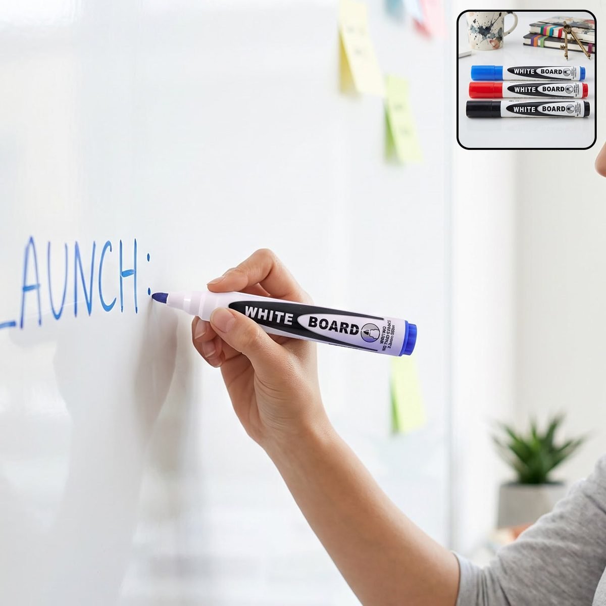 Whiteboard Marker Pens Set of 3 in Assorted Colours, Dry Erase