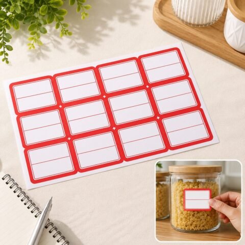 Writable Self-Adhesive Label Stickers, 50 Sheets, Red and White